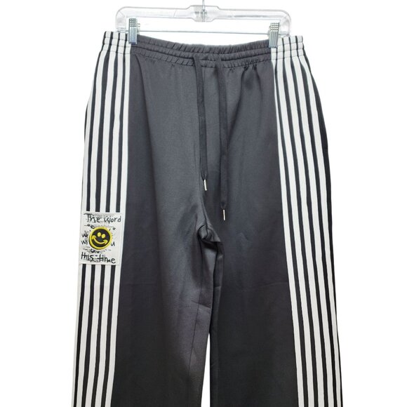 Black & White Womens Striped Easyhon Track Pants With Smiley Patch Size L - Picture 3 of 9